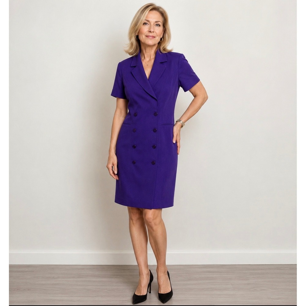 Jones‎ New York Dress Womens 4 Purple Silk Linen Double Breasted Blazer Dress